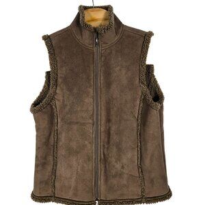 L.L.‎ Bean Vintage Full Zip Vest Small Women's Sherpa Lined Brown Suede